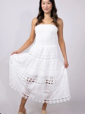 NWT Strut & Bolt Eyelet Lace Strapless Midi Dress